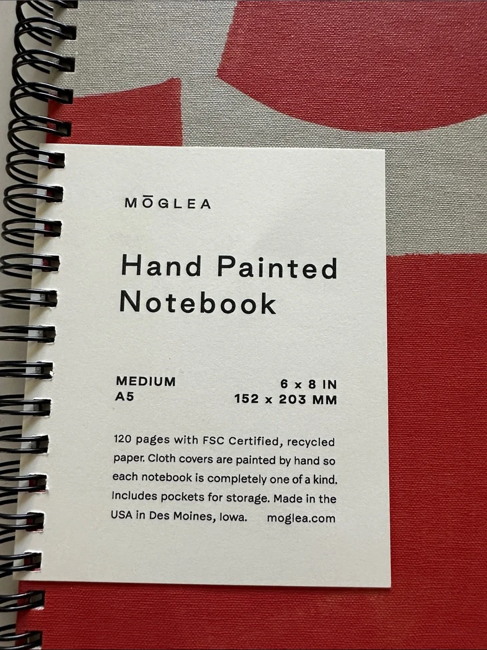 Red Hand-Painted Spiral Notebook with Elastic Closure